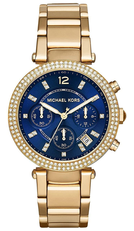 Michael Kors Parker Chronograph Blue Dial Gold Steel Strap Watch For Women - MK6262 Authentic Buy Shop Now