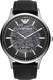 Emporio Armani Meccanico Skeleton Automatic Black Dial Black Leather Strap Watch for Men - AR60038 Authentic Buy Shop Now