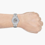 Emporio Armani Meccanico Skeleton Silver Dial Silver Steel Strap Watch For Men - AR1945 Authentic Buy Shop Now