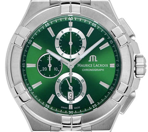 Maurice Lacroix Aikon Chronograph Green Dial Silver Steel Strap Watch For Men - AI1018-SS002-630-1 Authentic Buy Shop Now
