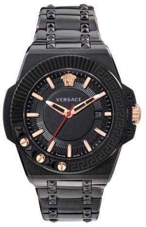 Versace Chain Reaction Quartz Black Dial Black Steel Strap Watch for Men - VEDY00719 Authentic Buy Shop Now
