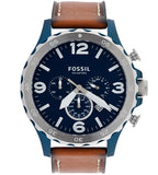 Fossil Nate Chronograph Navy Blue Dial Brown Leather Strap Watch for Men - JR1504 Authentic Buy Shop Now