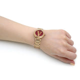 Versace Virtus Mini Quartz Red Dial Gold Steel Strap Watch For Women - VET300321 Authentic Buy Shop Now