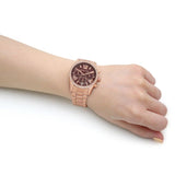 Michael Kors Lexington Chronograph Red Dial Rose Gold Steel Strap Watch For Women - MK7275 Authentic Buy Shop Now