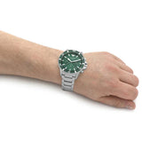 Emporio Armani World Explorer Solar Chronograph Green Dial Silver Steel Strap Watch for Men - AR11741 Authentic Buy Shop Now