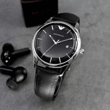 Emporio Armani Lambda Classic Quartz Black Dial Black Leather Strap Watch For Men - AR11020 Authentic Buy Shop Now