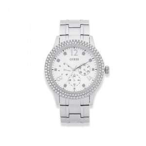 Guess Bedazzle Diamonds Silver Dial Silver Steel Strap Watch For Women - W1097L1 Authentic Buy Shop Now