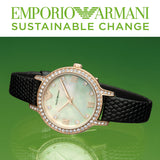 Emporio Armani Cleo Three-Hand Mother of Pearl Dial Black Leather Strap Watch For Women - AR11485 Authentic Buy Shop Now