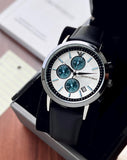Emporio Armani Renato Chronograph Silver Dial Black Leather Strap Watch for Men - AR11473 Authentic Buy Shop Now