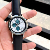 Emporio Armani Renato Chronograph Silver Dial Black Leather Strap Watch for Men - AR11473 Authentic Buy Shop Now