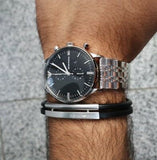 Emporio Armani Gianni Chronograph Black Dial Silver Steel Strap Watch For Men - AR80009 Authentic Buy Shop Now
