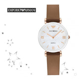Emporio Armani Gianni T Bar Quartz Mother of Pearl White Dial Brown Leather Strap Watch For Women - AR11040 Authentic Buy Shop Now