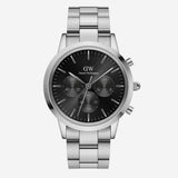 Daniel Wellington Iconic Chronograph Link Black Dial Silver Steel Strap Watch For Men - DW00100645 Authentic Buy Shop Now