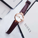 Gucci G Interlocking Mother of Pearl Dial Brown Leather Strap Watch For Women - YA133516 Authentic Buy Shop Now