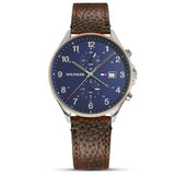 Tommy Hilfiger West Chronograph Blue Dial Brown Leather Strap Watch For Men - 1791712 Authentic Buy Shop Now