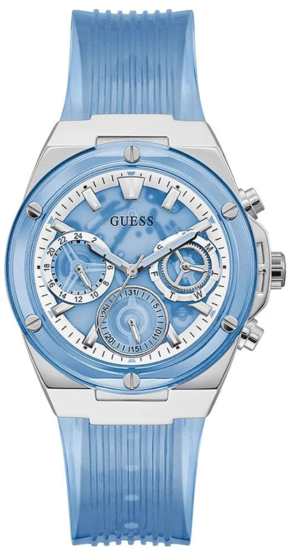 Guess Athena Active Life Clear White Dial Blue Rubber Strap Watch for Women - GW0409L1 Authentic Buy Shop Now