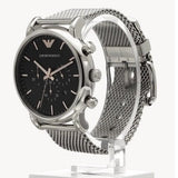 Emporio Armani Luigi Chronograph Quartz Black Dial Silver Mesh Bracelet Watch For Men - AR11429 Authentic Buy Shop Now