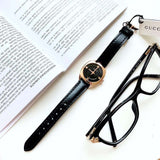 Gucci GG2570 Quartz Black Dial Black Leather Strap Watch For Women - YA142509 Authentic Buy Shop Now