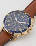 Fossil Grant Sport Chronograph Blue Dial Brown Leather Strap Watch for Men - FS5268 Authentic Buy Shop Now