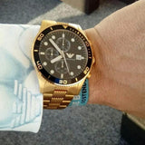 Emporio Armani Chronograph Black Dial Gold Steel Strap Watch For Men - AR5857 Authentic Buy Shop Now