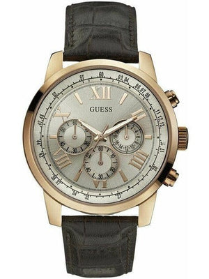 Guess Horizon Quartz Champagne Dial Brown Leather Strap Watch For Women - W0380G4 Authentic Buy Shop Now