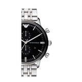 Emporio Armani Gianni Chronograph Black Dial Silver Steel Strap Watch For Men - AR80009 Authentic Buy Shop Now