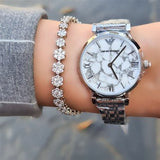 Emporio Armani Gianni T Bar White Marble Dial Silver Steel Strap Watch For Women - AR11170 Authentic Buy Shop Now