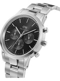 Daniel Wellington Iconic Chronograph Link Black Dial Silver Steel Strap Watch For Men - DW00100645 Authentic Buy Shop Now