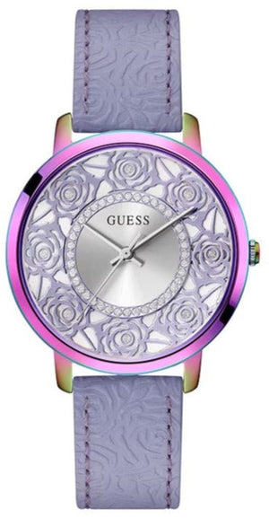 Guess Dahlia Analog Silver Dial Purple Leather Strap Watch For Women - GW0529L4 Authentic Buy Shop Now