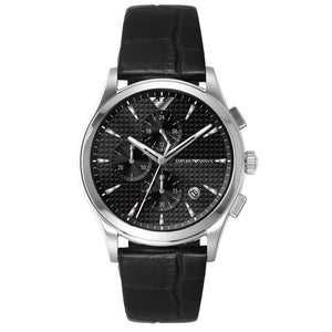Emporio Armani Paolo Chronograph Black Dial Black Leather Strap Watch For Men - AR11530 Authentic Buy Shop Now