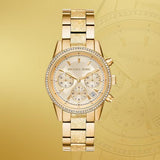 Michael Kors Ritz Chronograph Gold Dial Gold Steel Strap Watch For Women - MK6597 Authentic Buy Shop Now