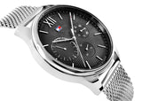 Tommy Hilfiger Damon Quartz Chronograph Black Dial Silver Mesh Bracelet Watch for Men - 1791415 Authentic Buy Shop Now