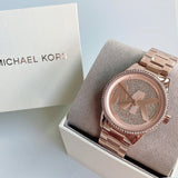 Michael Kors Ritz Analog Crystals Silver Dial Rose Gold Steel Strap Watch for Women - MK6863 Authentic Buy Shop Now