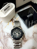 Hugo Boss Supernova Chronograph Black Dial Silver Steel Strap Watch for Men - 1513359 Authentic Buy Shop Now