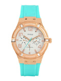 Guess Jet Setter White Dial Turquoise Silicone Strap Watch For Women - W0564L3 Authentic Buy Shop Now