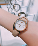 Emporio Armani Valeria Quartz White Dial Beige Leather Strap Watch For Women - AR11031 Authentic Buy Shop Now