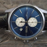 Hugo Boss Time One Blue Dial Black Leather Strap Watch for Men - 1513431 Authentic Buy Shop Now