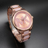 Michael Kors Janelle Three Hand Rose Gold Dial Two Tone Steel Strap Watch For Women - MK7135 Authentic Buy Shop Now