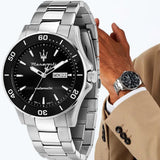 Maserati Competizione Automatic Black Dial Silver Steel Strap Watch For Men - R8823100002 Authentic Buy Shop Now