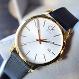 Calvin Klein City Mother of Pearl White Dial Black Leather Strap Watch for Men - K2G2G5C6 Authentic Buy Shop Now