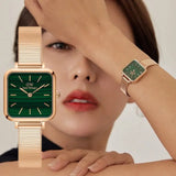Daniel Wellington Quadro Studio Green Dial Rose Gold Mesh Strap Watch For Women - DW00100520 Authentic Buy Shop Now