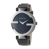 Gucci G Interlocking Black Dial Black Leather Strap Watch For Women - YA133501 Authentic Buy Shop Now