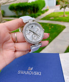 Swarovski Era Journey Silver Dial White Leather Strap Watch for Women - 5295346 Authentic Buy Shop Now