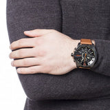 Diesel Mega Chief Chronograph Black Dial Brown Leather Strap Watch For Men - DZ4343 Authentic Buy Shop Now