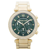 Michael Kors Parker Chronograph Green Dial Gold Steel Strap Watch for Women - MK6263 Authentic Buy Shop Now