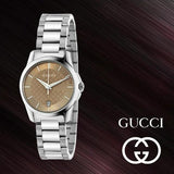 Gucci G Timeless Brown Dial Silver Steel Strap Watch For Women - YA126526 Authentic Buy Shop Now