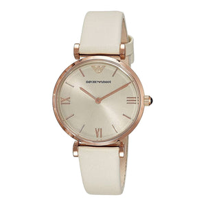 Emporio Armani Gianni T Bar Light Brown Dial White Leather Strap Watch For Women - AR1769 Authentic Buy Shop Now