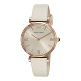 Emporio Armani Gianni T Bar Light Brown Dial White Leather Strap Watch For Women - AR1769 Authentic Buy Shop Now