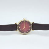Emporio Armani Gianni T Bar Burgundy Dial Burgundy Leather Strap Watch For Women - AR1757 Authentic Buy Shop Now