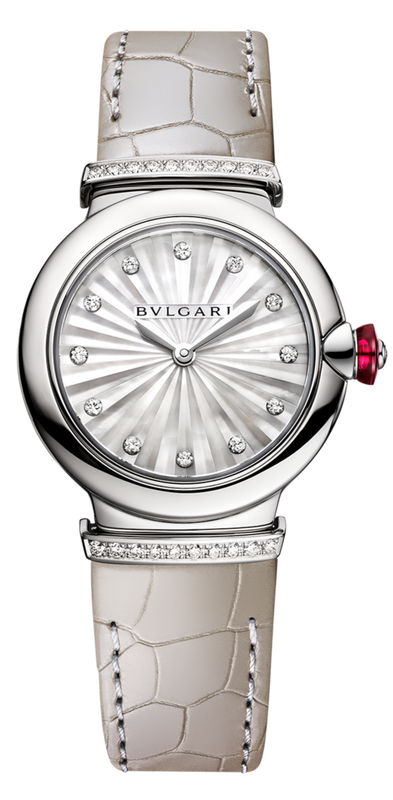 Bvlgari LVCEA Diamonds Silver Mother of Pearl Dial Silver Leather Strap Watch for Women - LVCEA103367 Authentic Buy Shop Now